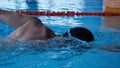 Swimming pool sport crawl swimmer athlete banner. Man doing freestyle stroke technique in water pool lane training for Royalty Free Stock Photo