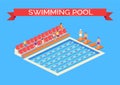 Swimming Pool and Sportsmen Vector Illustration
