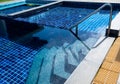 bstract pool texture, underwater pattern blue background with grab bar ladder, no people. Royalty Free Stock Photo