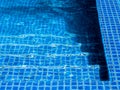 Swimming pool steps with clear water surface background, nobody. Abstract pool texture, underwater pattern blue background. Royalty Free Stock Photo