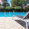 Swimming Pool in Summer. Luxurious Home Swimming Pool. Beautiful Pool Surrounded by Trees