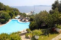 Swimming pool at the summer mediterranean resort, Greece Royalty Free Stock Photo