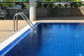 Swimming pool with sunny reflections on good weather day. Relax time with family on swimming pool. Popular sport