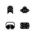 Swimming pool supplies black glyph icons set on white space