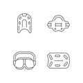 Swimming pool supplies linear icons set