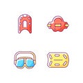 Swimming pool supplies RGB color icons set