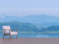 Swimming pool terrace with blurry mountain view background 3d render Royalty Free Stock Photo