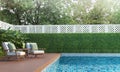Swimming pool terrace in the garden 3d render