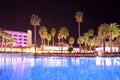 Swimming pool in the territory hotel at night. Marmaris. Turkey