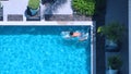 Swimming pool top view angle blue color clear water Royalty Free Stock Photo