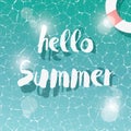 Swimming pool, top view, typographic hello summer message, summer message, summer time vacation