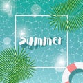 Swimming pool, top view, typographic hello summer message, summer message, summer time vacation