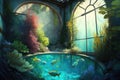 swimming pool with view of underwater garden, complete with colorful fish and underwater plants