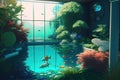 swimming pool with view of underwater garden, complete with colorful fish and underwater plants