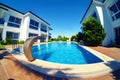 Swimming pool at villa extra wide angle fishe-eye lens