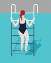 Swimming pool woman in swimsuit on ladder summer activity