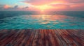 Swimming pool with wooden deck in luxury resort hotel house with ocean view.Macro.AI Generative Royalty Free Stock Photo