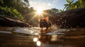 Swimming Rat At Sunset: Lens Flares, Rtx On, Junglepunk