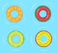 Swimming ring. Summer time relaxing, swimming pool or blue sea water on fashion floating tube ring with fruit watermelon
