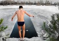 Swimming in the river in winter