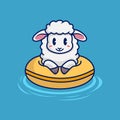 swimming sheep cartoon cute illustrations Royalty Free Stock Photo