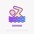 Swimming sign: man in water thin line icon. Sport activity. Vector illustration