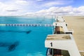Swimming start platform with blue sky. Royalty Free Stock Photo