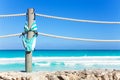 Swimming stripped bikini hang on ropes of pier