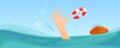 Swimming take help life buoy concept banner, cartoon style