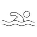 Swimming thin line icon, sport and water, swimmer sign, vector graphics, a linear pattern on a white background. Royalty Free Stock Photo