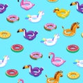 Swimming toys seamless pattern. Pool floating summer inflatable toy sea print float kid fashion textile print cartoon Royalty Free Stock Photo