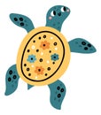 Swimming turtle. Cute marine animal. Kawaii character