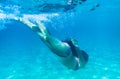 Swimming underwater in mediterranean sea on Sardegna island, Italy