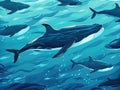 Swimming whale seamless pattern Made With Generative AI illustration