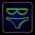 Swimsuit underwear briefs bra pictogram purple and green neon