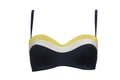Women`s swimsuit - a black balconette bra with a molded cup and a yellow-light stripe isolated on a white background. Summer Royalty Free Stock Photo