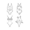 The swimsuit is compatible and separate. Beach set for summer trips. Vacation accessories for sea vacations. Line art