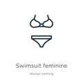 Swimsuit feminine icon. Thin linear swimsuit feminine outline icon isolated on white background from woman clothing collection.