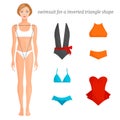 Swimsuit for the female figure inverted triangle. Vector illustration. Fashion Guide