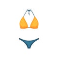 Swimsuit. A separate swimsuit is blue and yellow. Colored bathing suits. Clothes for a beach holiday. Women s clothing