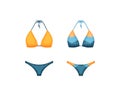 Swimsuit. A separate swimsuit is blue and yellow. Colored bathing suits. Clothes for a beach holiday. Women s clothing