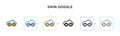 Swin goggle vector icon in 6 different modern styles. Black, two colored swin goggle icons designed in filled, outline, line and