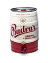 Budweiser Budvar keg of llimited edition lager on a white background