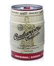 Budweiser Budvar keg of llimited edition lager on a white background