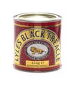 Tin of Lyles Black Treacle on a white background