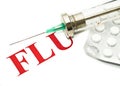 Swine FLU H1N1 - old-fashioned syringe and pills Royalty Free Stock Photo