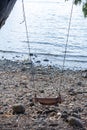 A swing attached to a tree and overlooking the Sea of Galilee