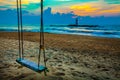 Swing on the beach,sunset and beach. Beautiful sunset above the Royalty Free Stock Photo