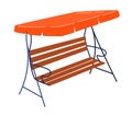 Swing bench with orange canopy and brown seat. Garden furniture and outdoor relaxation vector illustration Royalty Free Stock Photo