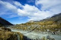 Swing Bridge At Valley Of Aoraki Mt. Cook National Park Royalty Free Stock Photo